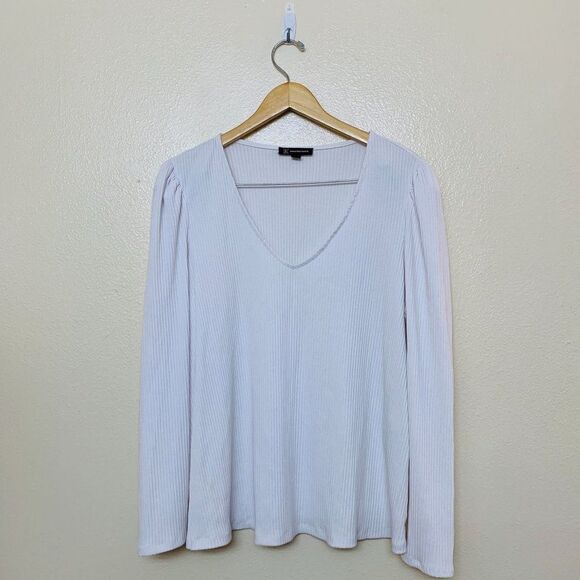 3/$35 Inc Plus Size Ribbed-Knit Puff-Sleeve Top Size 2X White Stretch Fitted - Picture 2 of 12